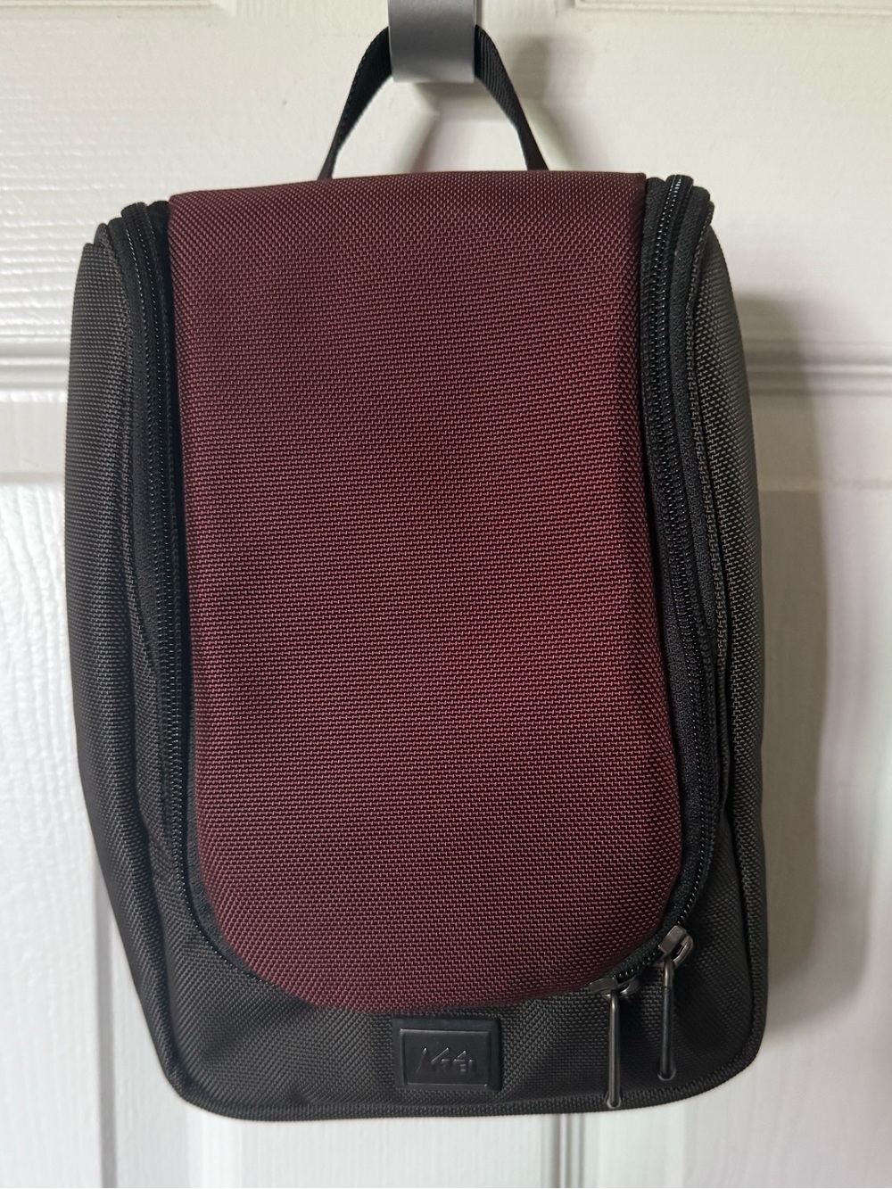 REI Hanging Toiletry Bag Travel Organizer Carry Bag, Gray/Burgundy Hiking